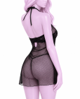 Напівпрозорий пеньюар Rene Rofe Midnight Halter Chemise Set з трусиками в комплекті, чорний, S/M вид 3