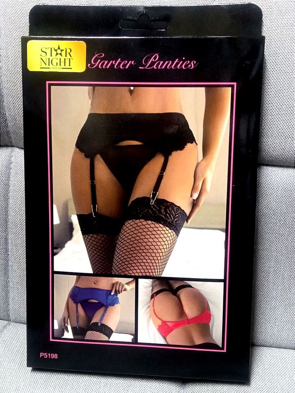 Черные эластичные трусики Star Night и пояс для чулок с высокой талией вид 10