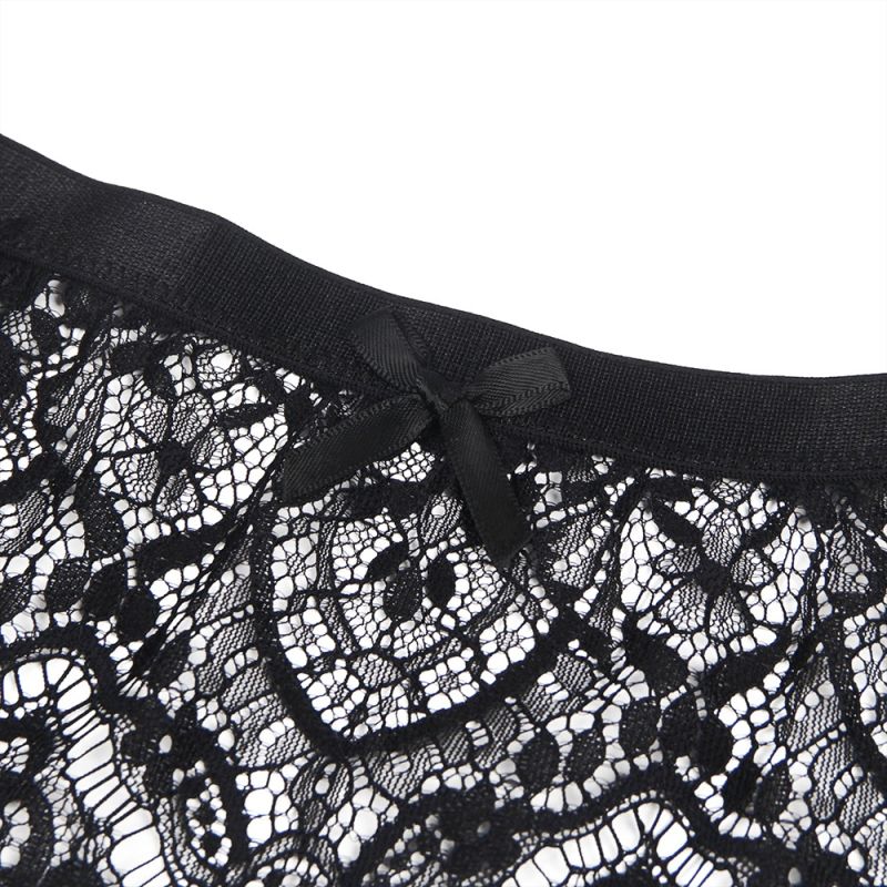 Черные кружевные трусики с высокой талией Star Night и подтяжками для чулок, черные, L вид 5