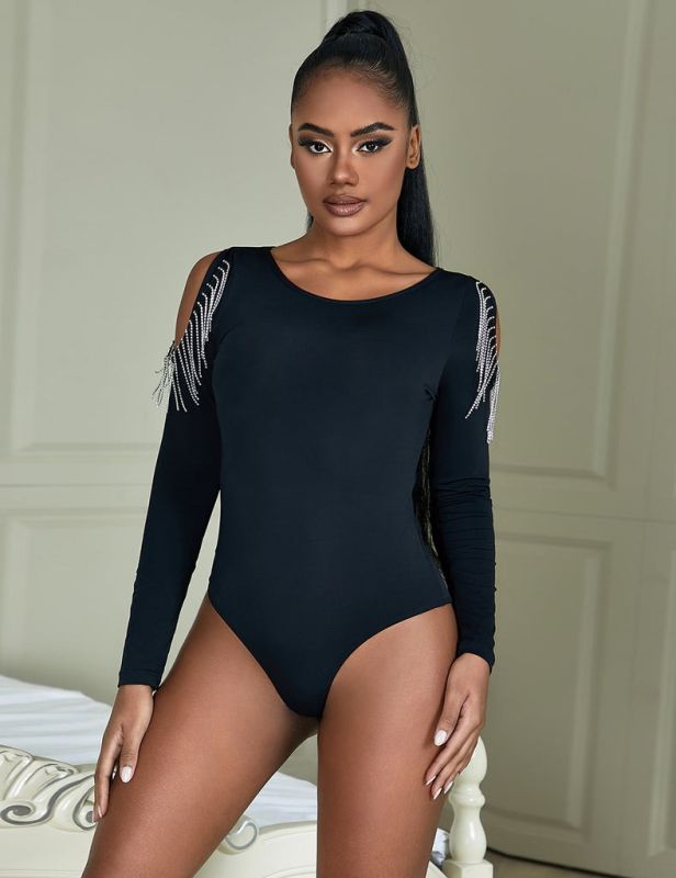 Чорний боді з довгими рукавами Star Night і пензликами з ланцюжків, L вид 2