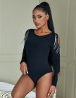 Черный боди с длинными рукавами Star Night и кисточками из цепочек, L вид 3