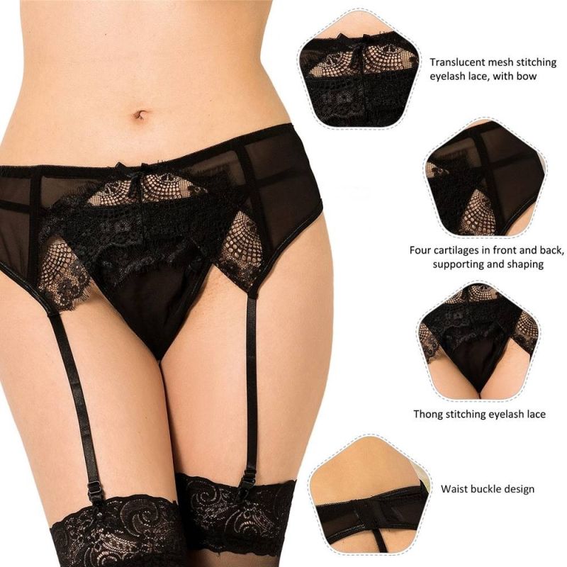 Черный кружевной пояс для чулок Star Night с трусиками в комплекте вид 3