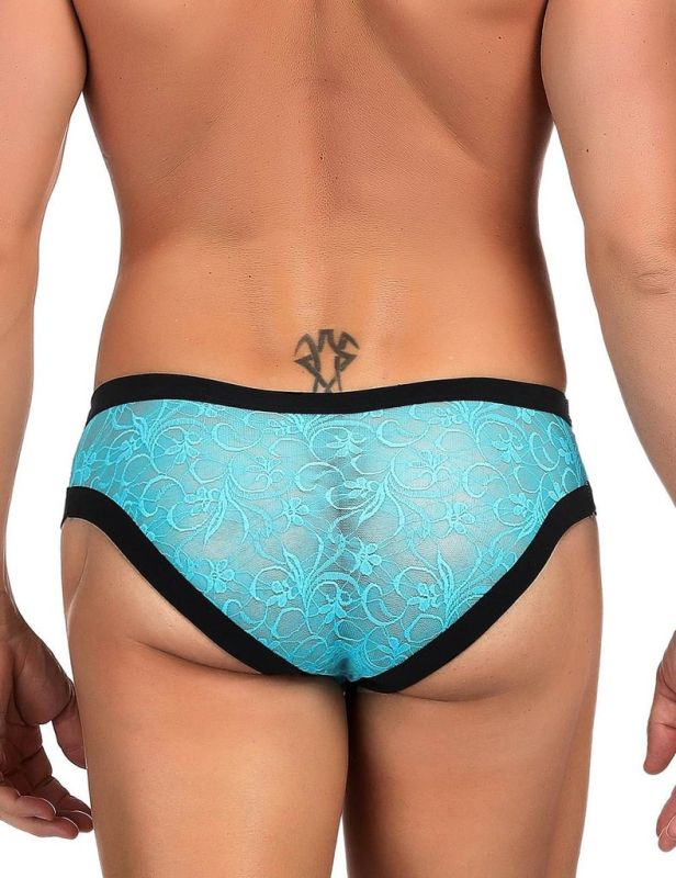 Чоловічі мереживні труси Star Night блакитні з чорним оздобленням, XS вид 4