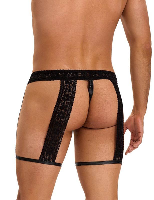 Мужские черные стринги Star Night с гартерами и кружевным поясом, S вид 5