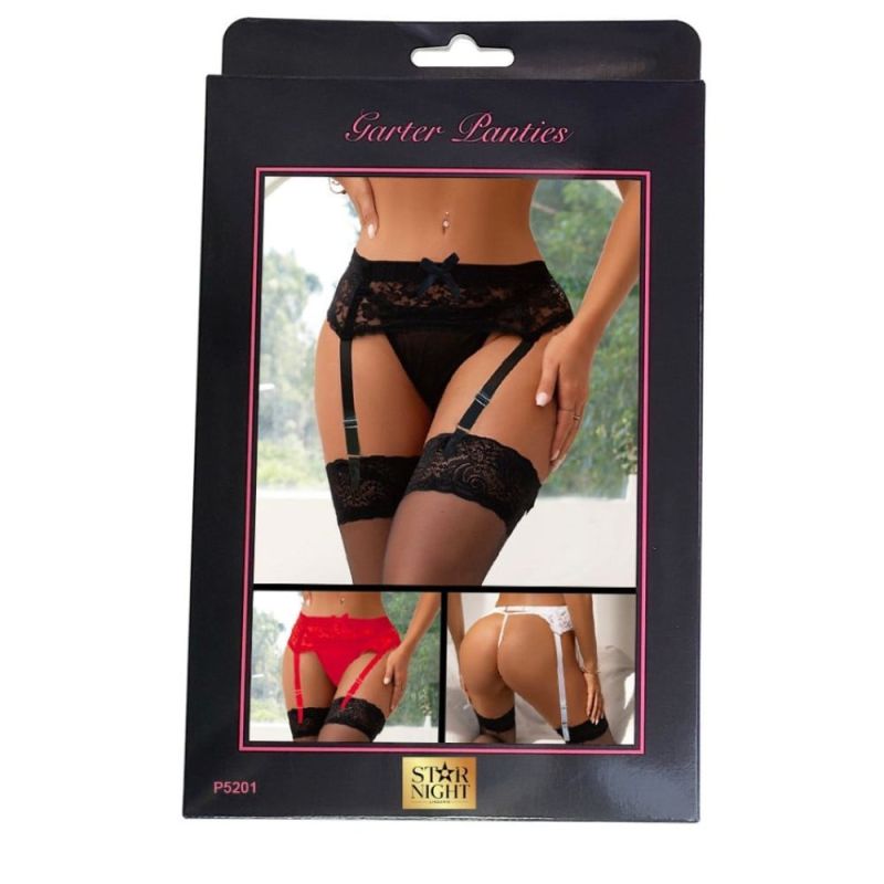 Кружевной пояс для чулок Star Night с трусиками, черный вид 9