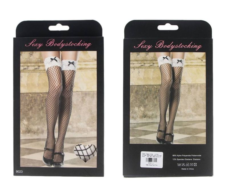 Чулки черные в сетку с белым ажурным верхом Star Night Sexy Stocking вид 7