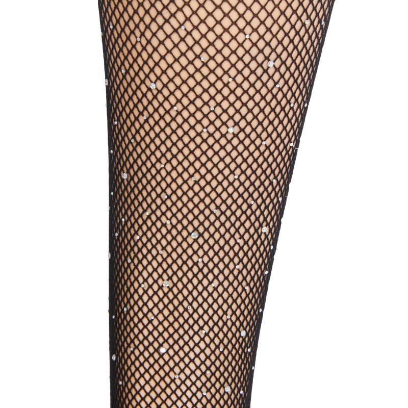 Чулки черные в сеточку со стразами Star Night на силиконовой ленте, XS/M вид 7