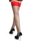 Чулки эротические в сеточку Star Night Fishnets, черные с красным кружевом вид 4