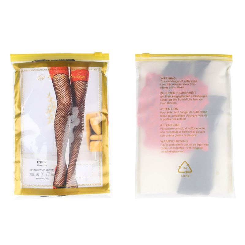 Чулки эротические в сеточку Star Night Fishnets, черные с красным кружевом вид 7