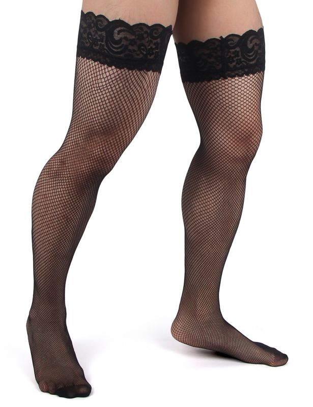 Панчохи чоловічі чорні в сіточку з мереживом Star Night на силіконовій стрічці, S вид 4