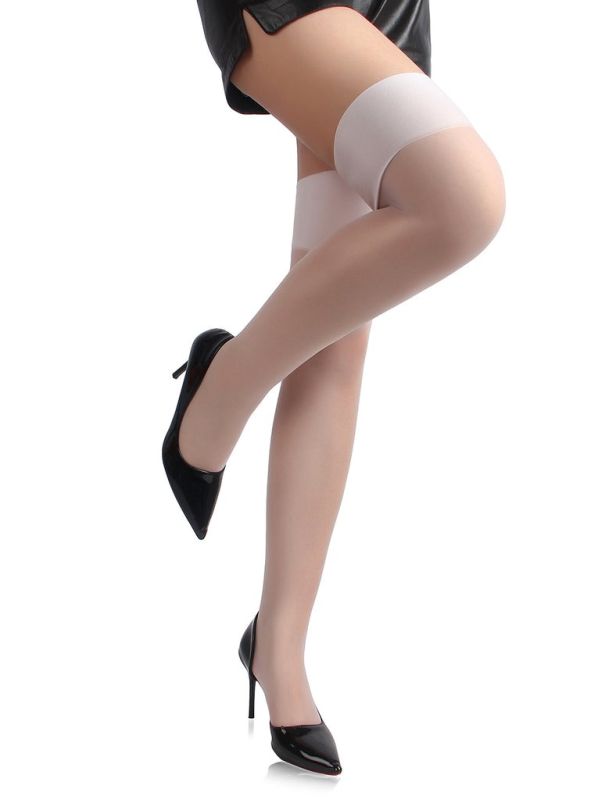 Панчохи однотонні капронові Star Night із широкою гумкою, білі, XS-L вид 2