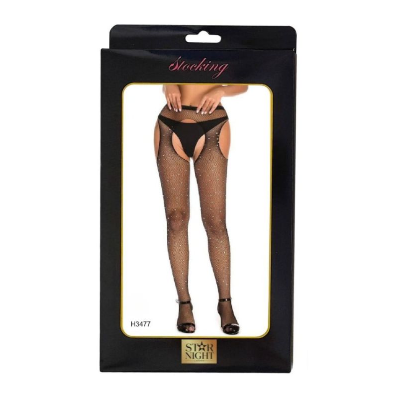 Колготки украшены стразами с имитацией чулок Star Night Diamonds Pantyhose черный, XS-M вид 6
