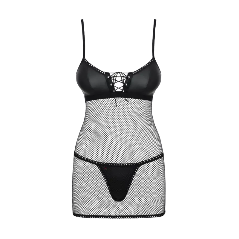 Cорочка сітка Obsessive Redella трусики в комплекті, чорний, S/M вид 2