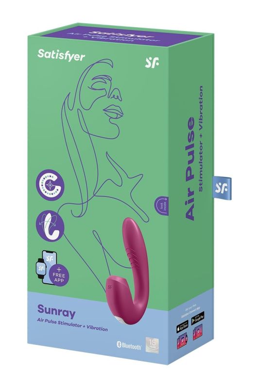 Подвійний смарт вібратор із вакуумною стимуляцією Satisfyer Sunray Connect App Berry бордовий вид 9