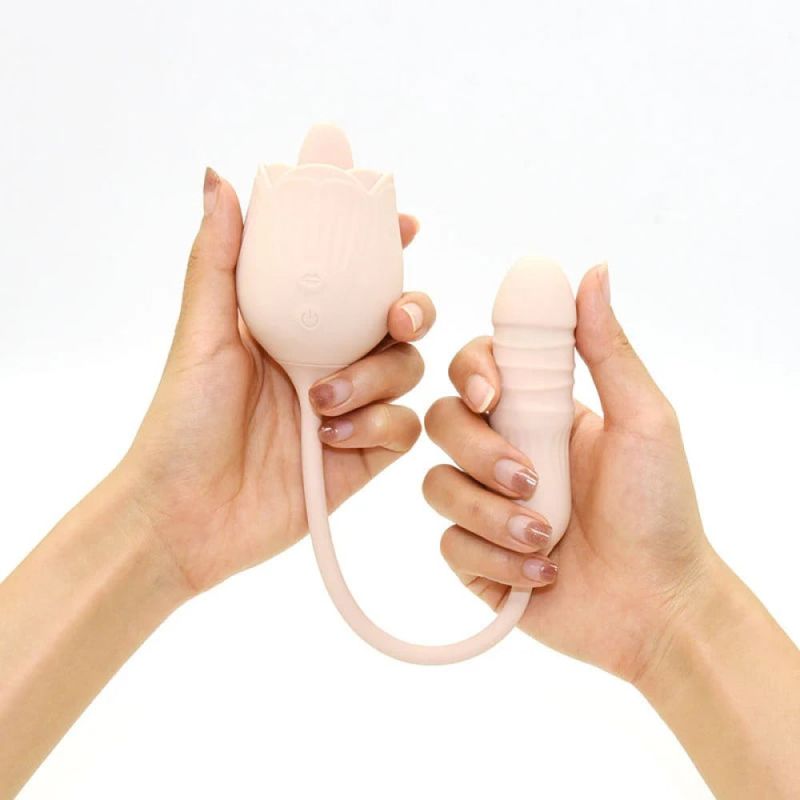 Подвійний вібратор трояндочка з ротацією 10 режимів Sweet Em Velvet Lure, жовтий вид 6