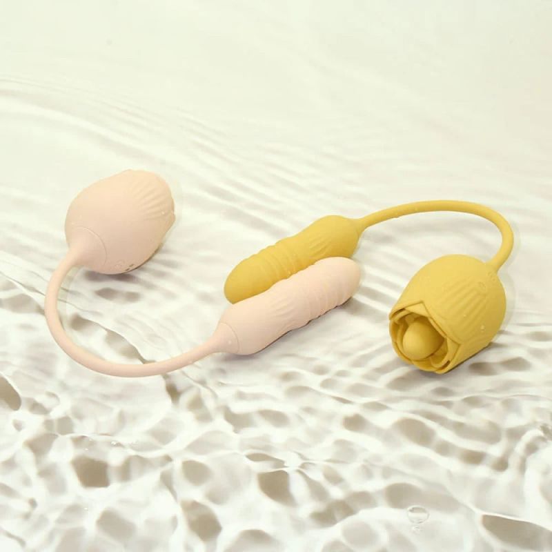 Подвійний вібратор трояндочка з ротацією 10 режимів Sweet Em Velvet Lure, жовтий вид 3