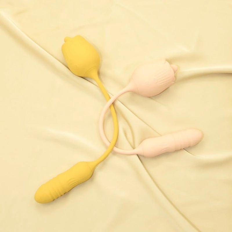 Подвійний вібратор трояндочка з ротацією 10 режимів Sweet Em Velvet Lure, жовтий вид 4