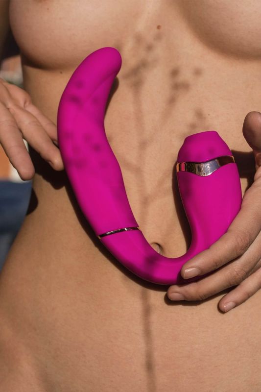 Подвійний вібратор з вакуумною стимуляцією Adrien Lastic My.G рожевий вид 13