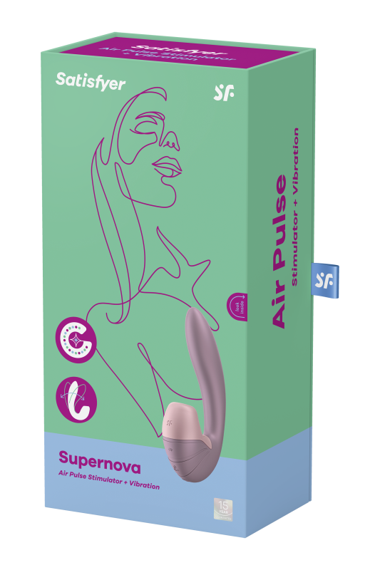 Подвійний вібратор із вакуумною стимуляцією Satisfer Air Pulse Supernova рожевий вид 9