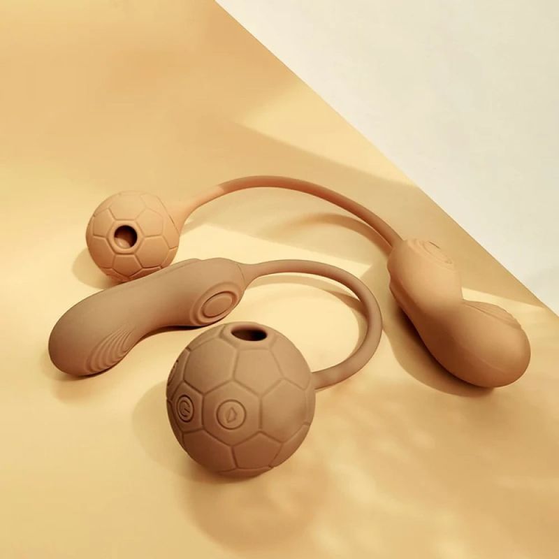 Подвійний вібратор у вигляді м'яча з вакуумом та для точки G, Sweet Em 0036F, коричневий вид 8