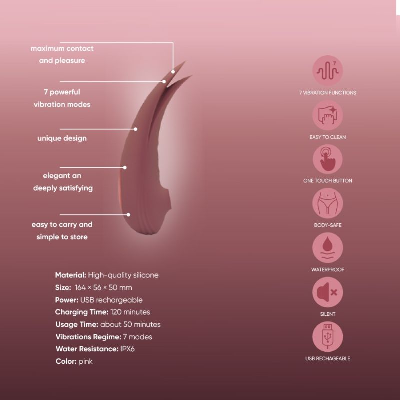 Двухсторонний вакуумный стимулятор для клитора с вибрацией Sweet Em, розовый вид 10