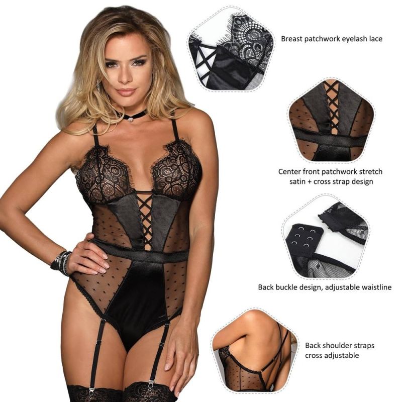 Елегантний чорний мереживний бебідол Star Night з відкритою спиною, M вид 10