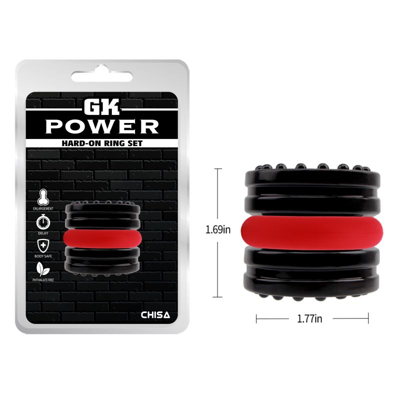 Набір ерекційних кілець Chisa GK Power Hard-On Ring Set, чорне/червоне вид 9