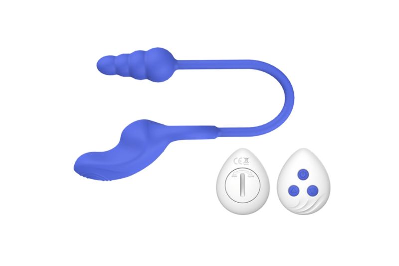 Эрекционное кольцо с анальным плагом Chisa Kissen Dally вибрирующее, синее вид 3