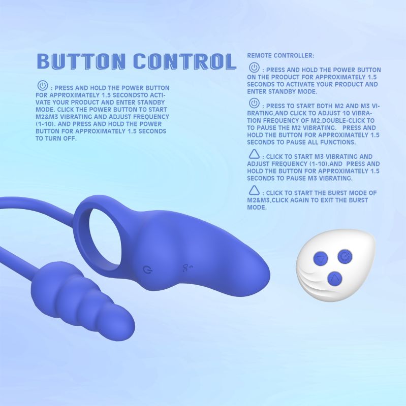 Ерекційне кільце з анальним плагом Chisa Kissen Dally вібруюче, синє вид 13