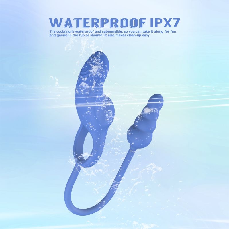 Эрекционное кольцо с анальным плагом Chisa Kissen Dally вибрирующее, синее вид 11