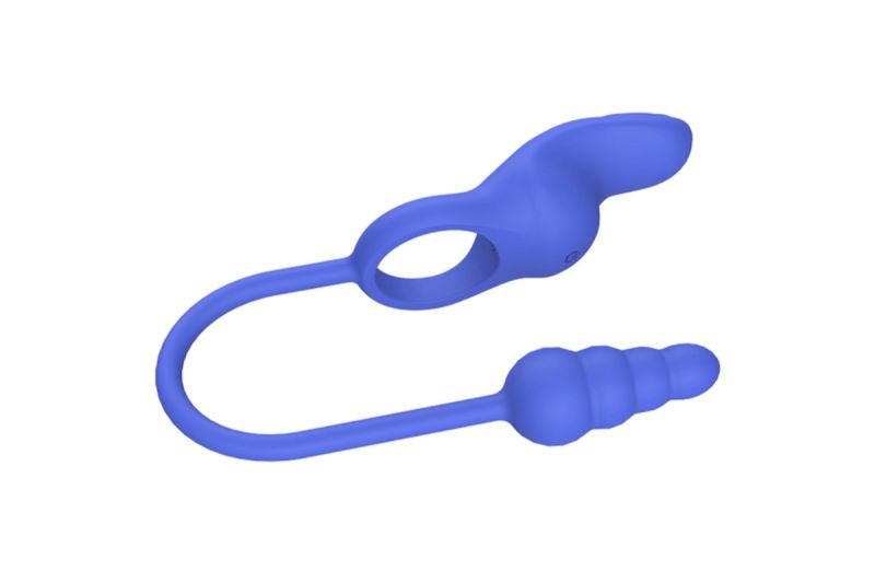 Ерекційне кільце з анальним плагом Chisa Kissen Dally вібруюче, синє вид 4