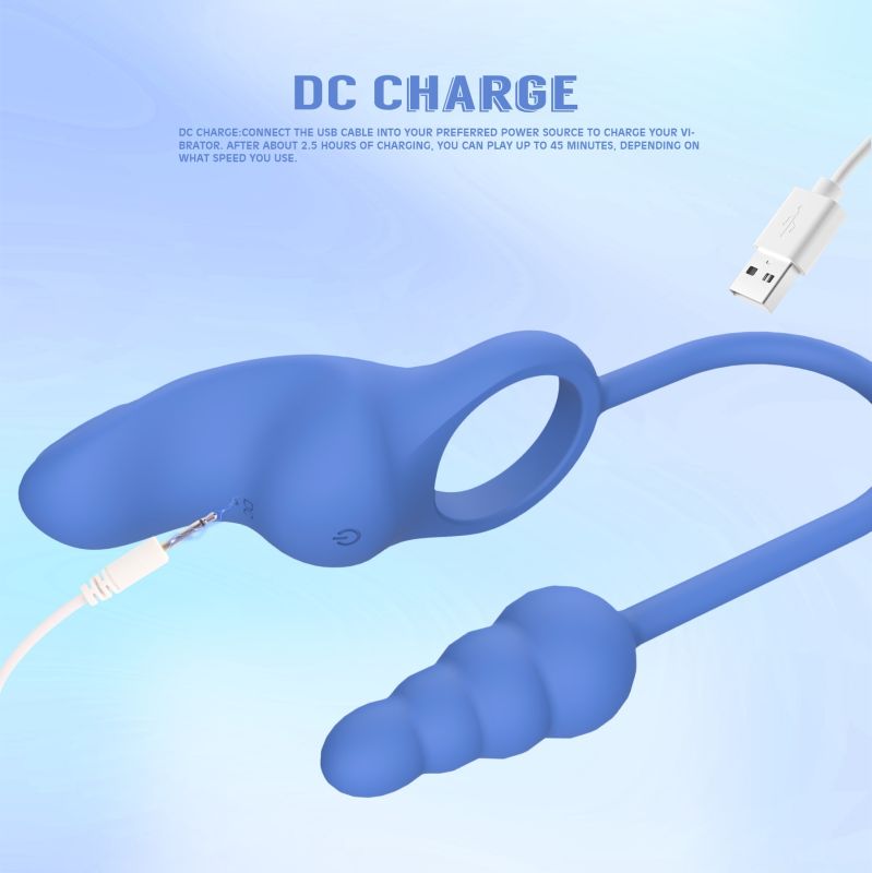 Ерекційне кільце з анальним плагом Chisa Kissen Dally вібруюче, синє вид 8