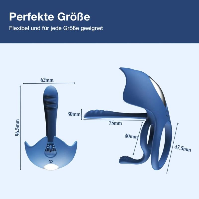 Эрекционное кольцо BeYourLover Barzillai с вибрацией и стимуляцией клитора, синее вид 7