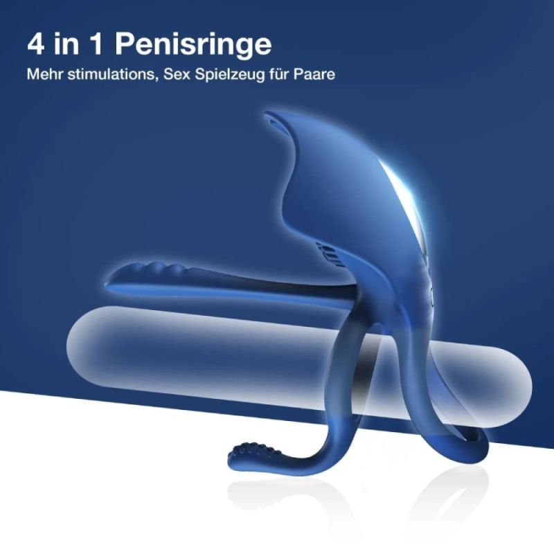 Эрекционное кольцо BeYourLover Barzillai с вибрацией и стимуляцией клитора, синее вид 4