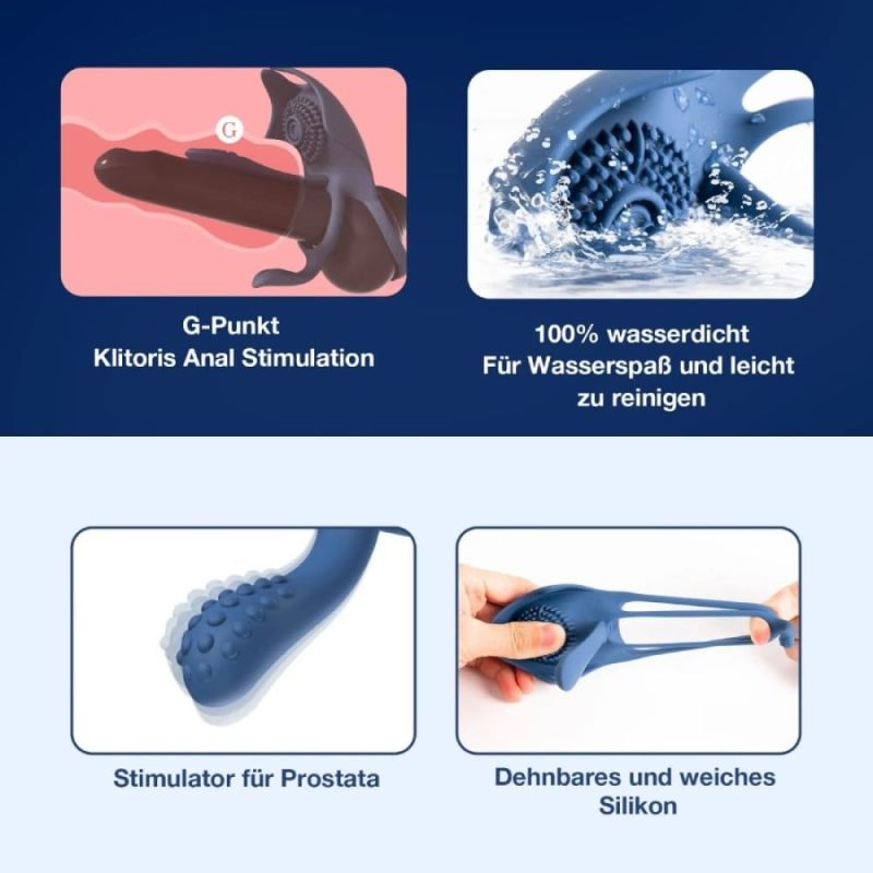 Ерекційне кільце BeYourLover Barzillai з вібрацією та стимуляцією клітора, синє вид 9