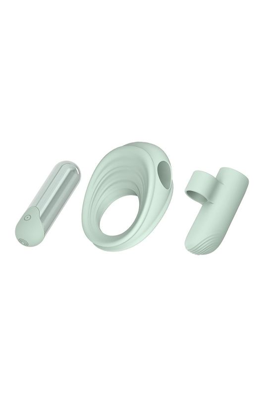 Эрекционное кольцо с вибропулей и вибратор на пальчик Dream Toys GLAM мятный вид 4