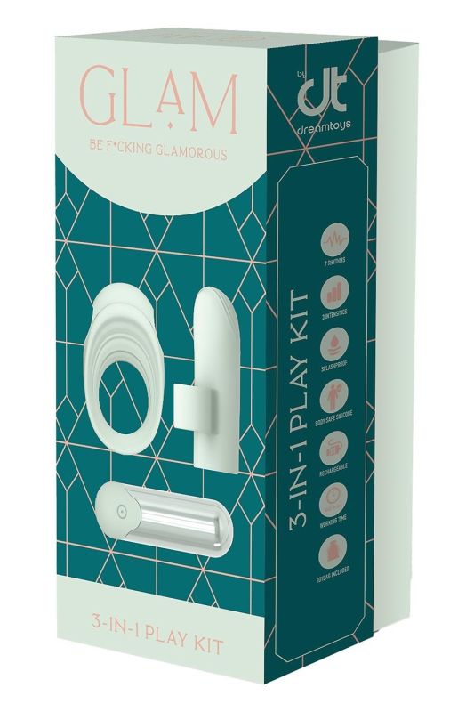 Эрекционное кольцо с вибропулей и вибратор на пальчик Dream Toys GLAM мятный вид 2