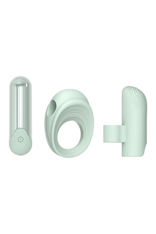 Эрекционное кольцо с вибропулей и вибратор на пальчик Dream Toys GLAM мятный вид 3