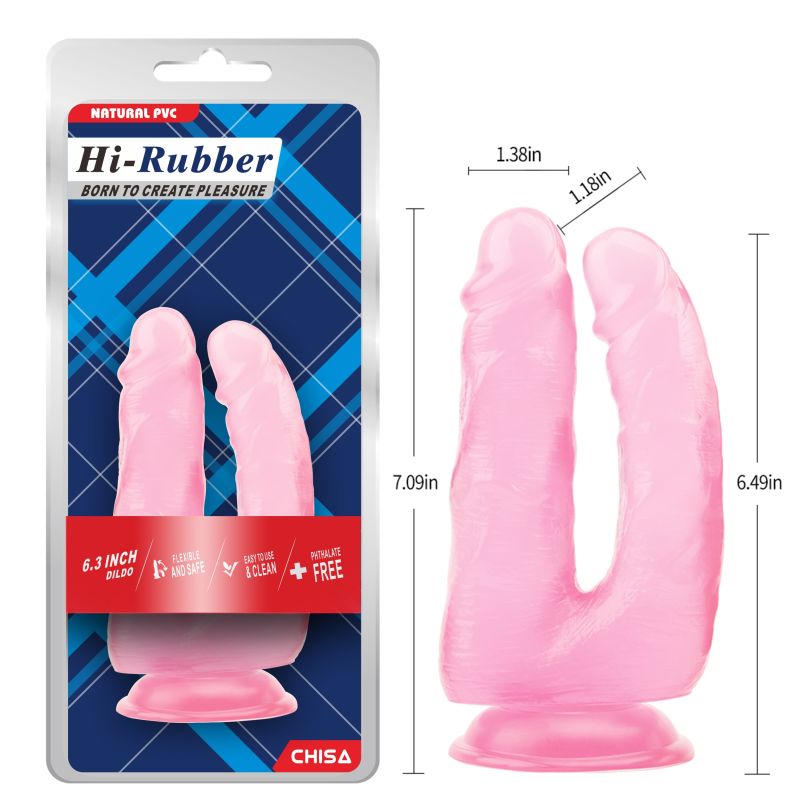 Фалоімітатор для подвійного проникнення Chisa Hi-Rubber, рожевий вид 7