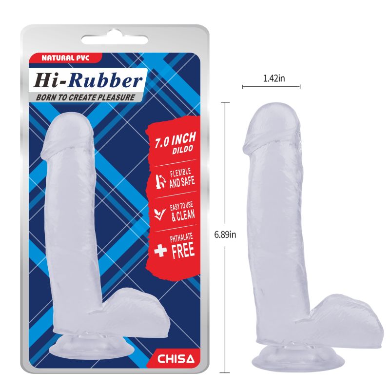 Фалоімітатор з яєчками Chisa Hi-Rubber 7.0 Inch Dildo на присосці, прозорий вид 5
