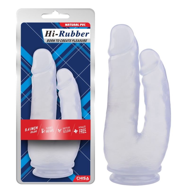 Фаллоимитатор двойной на присоске Chisa Hi-Rubber, прозрачный вид 2