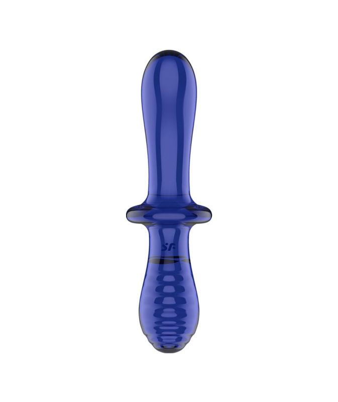Фалоімітатор подвійний зі скла Satisfyer Double Crystal, синій вид 4