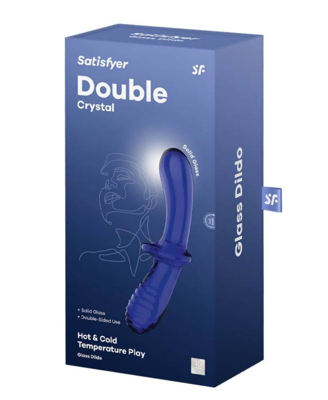 Фалоімітатор подвійний зі скла Satisfyer Double Crystal, синій вид 7