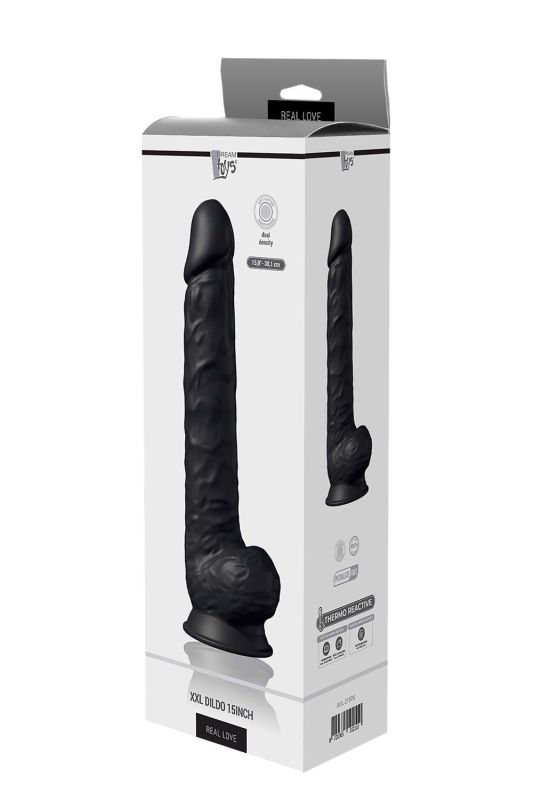 Фаллоимитатор гигантский реалистичный Dreamtoys Real Love на присоске с мошонкой, черный вид 6