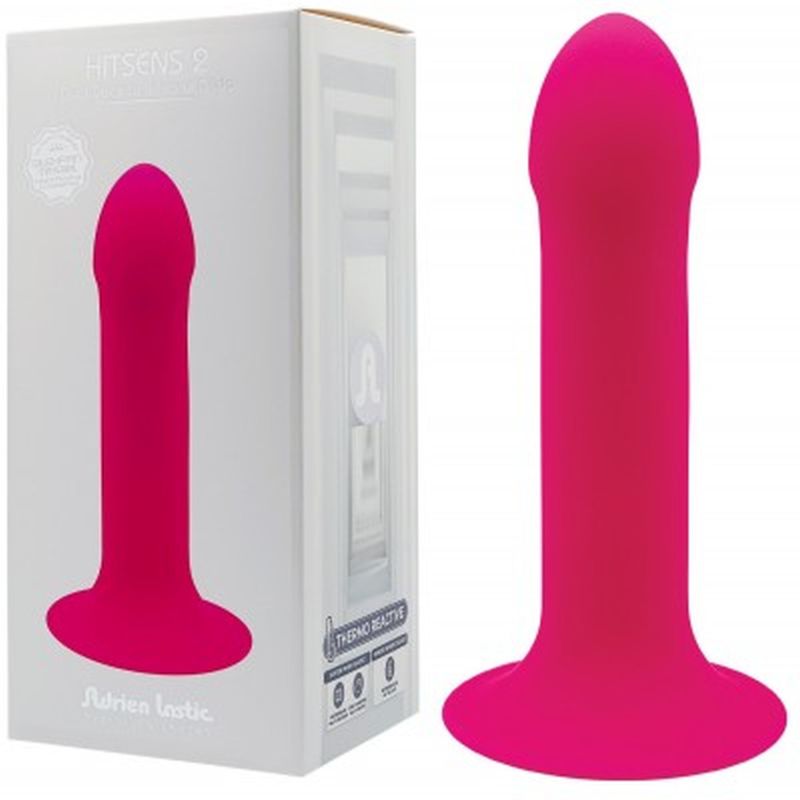 Фаллоимитатор термореактивный Adrien Lastic Hitsens 2 двойной плотности, на присоске, розовый вид 2