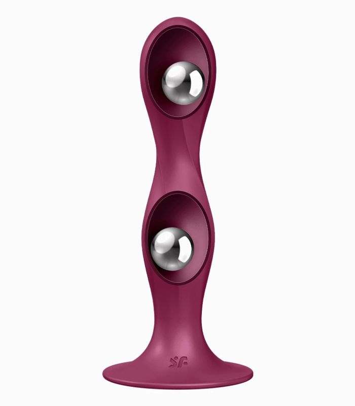 Фалоімітатор вагінально-анальний з обтяженими кульками Satisfyer Double Ball-R, бордовий вид 4