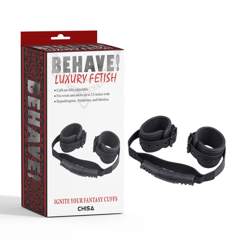 Фіксатори для рук Chisa Behave! Ignite Your Fantasy Cuffs з тримачем, чорні вид 2