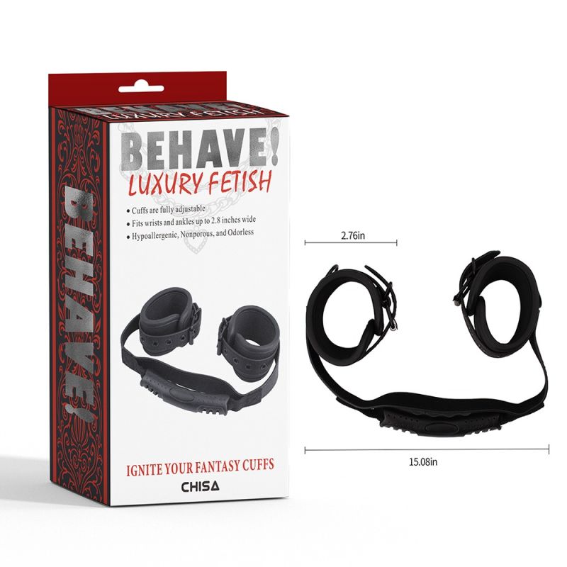 Фіксатори для рук Chisa Behave! Ignite Your Fantasy Cuffs з тримачем, чорні вид 7