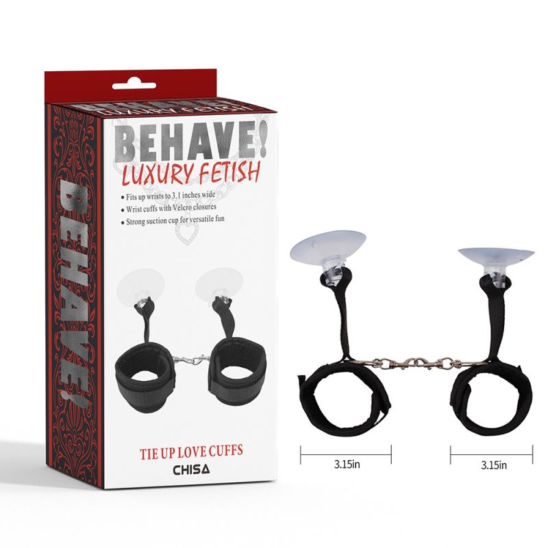 Фіксатори для рук Chisa Behave!Tie Up Love Cuffs на присосці, чорні вид 6