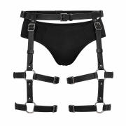 Гартеры мужские One Size MG1.2 из натуральной кожи, с двумя поясами на ногах, черные